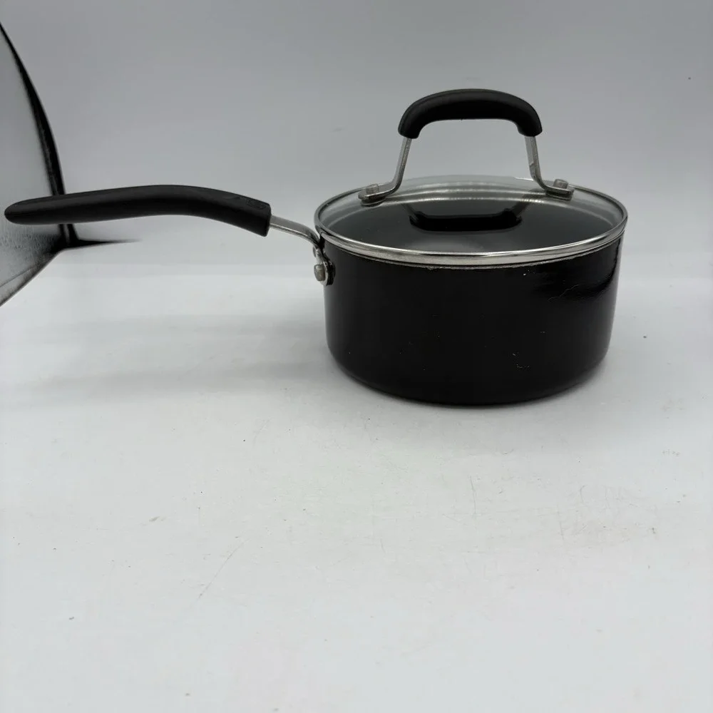 Guy‎ Fieri Saucepan Pot 1.5 Quart 1.4 L w Glass Lid Black Non Stick